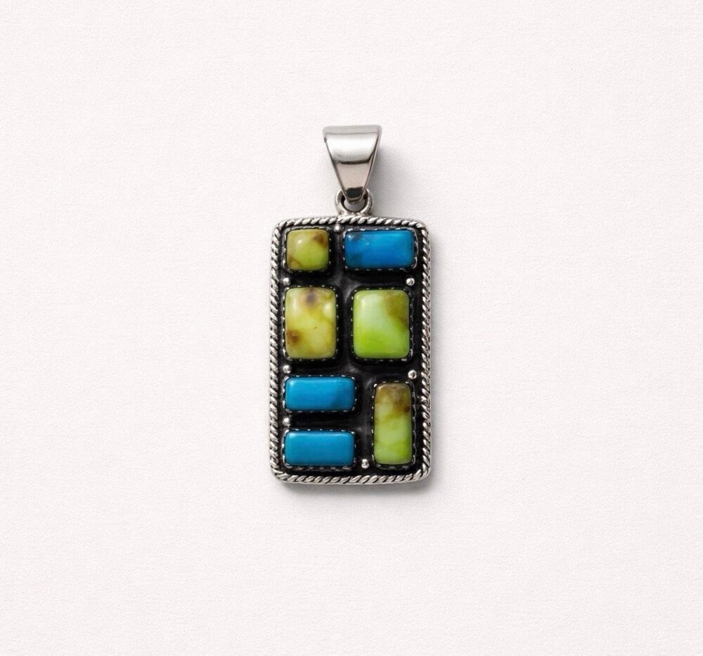 Sonoran Gold | Turquoise | Rectangular Cluster Pendant | Sterling 925 Artisan